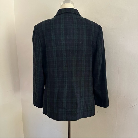 Vintage Sag Harbor Black Watch Plaid Blazer Wool Blend Jacket Petite Sz L Preppy - Picture 5 of 9